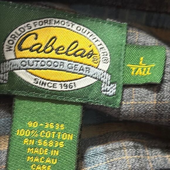 Cabelas Mens Long Sleeve Gray Blue Plaid Button Front Shirt size L Tall - Picture 8 of 9